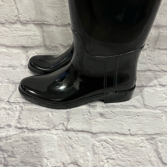 COACH TALIA BLACK TALL GOLD TURN LOCK LOGO RUBBER RAIN BOOTS A7850 Size 7 - Picture 3 of 13